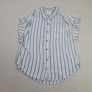 Japna Casual Pinstripe Button Down Womens Size MED Soft Flowy & 100% RAYON EUC